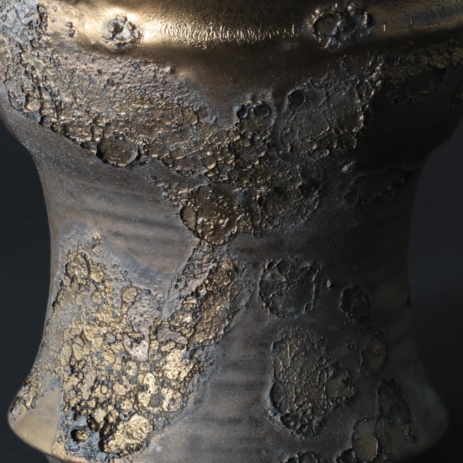 5号鉢 高さ約14cm 植木鉢 陶器鉢 塊根植物 アガベ サボテン コーデックス 【銀河鉢金メタリックシリーズ】 作家 陶芸家 横山雄一作 一点物