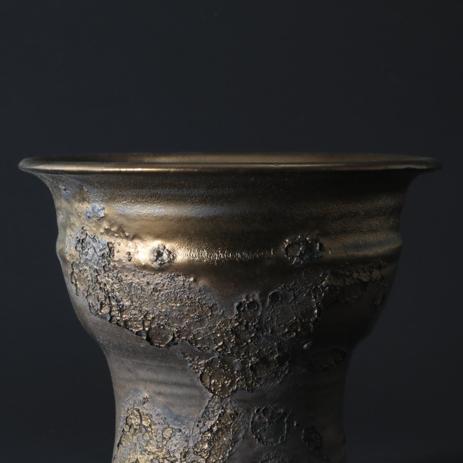 5号鉢 高さ約14cm 植木鉢 陶器鉢 塊根植物 アガベ サボテン コーデックス 【銀河鉢金メタリックシリーズ】 作家 陶芸家 横山雄一作 一点物