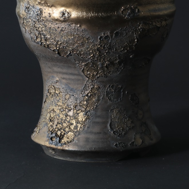 5号鉢 高さ約14cm 植木鉢 陶器鉢 塊根植物 アガベ サボテン コーデックス 【銀河鉢金メタリックシリーズ】 作家 陶芸家 横山雄一作 一点物