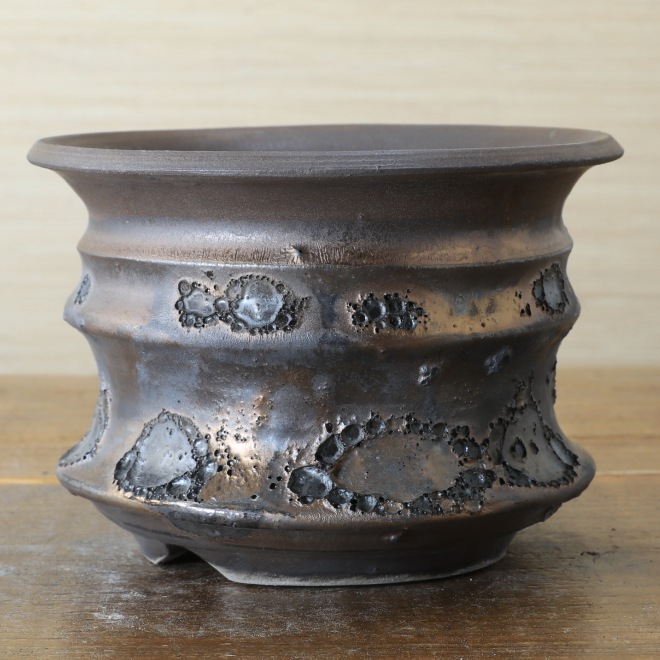4.6号鉢 高さ約10cm 植木鉢 陶器鉢 塊根植物 コーデックス アガベ サボテン 【銀河鉢クレーター】 作家 陶芸家 横山雄一作 一点物