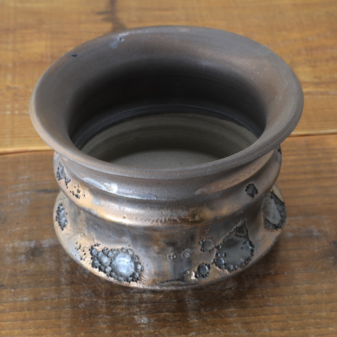 4.6号鉢 高さ約10cm 植木鉢 陶器鉢 塊根植物 コーデックス アガベ サボテン 【銀河鉢クレーター】 作家 陶芸家 横山雄一作 一点物