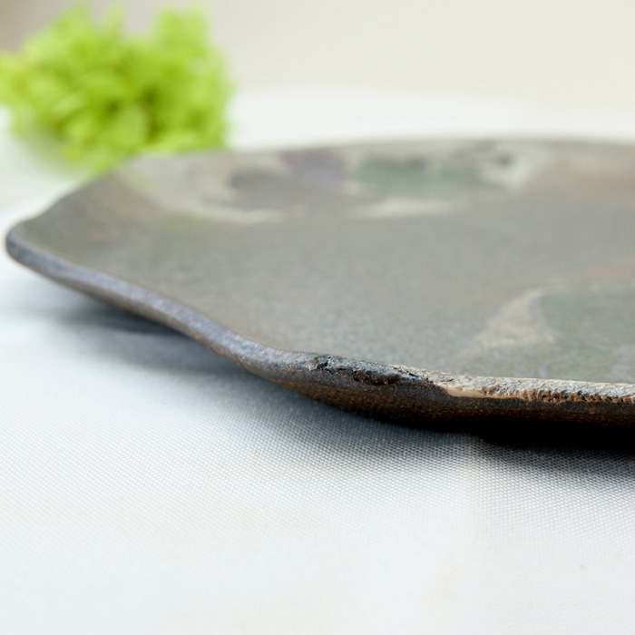 益子焼 炭化焼シリーズ  八角ワンプレート皿 約26～26.5cm 布目ぶどう 単品1枚