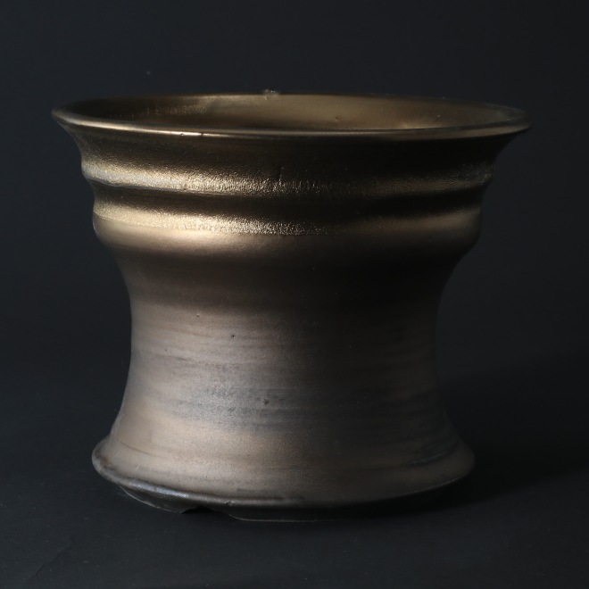 5.6号鉢 高さ約13.5cm 植木鉢 陶器鉢 塊根植物 アガベ サボテン コーデックス 【銀河鉢金メタリックシリーズ】 作家 陶芸家 横山雄一作 一点物