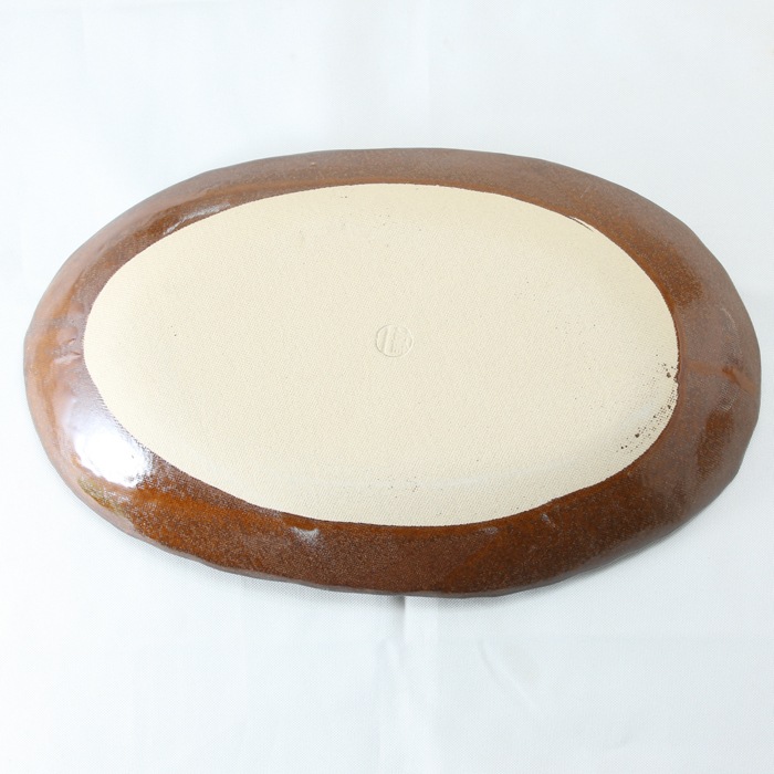 【益子焼】釉薬シリーズ 大きいお皿 オーバルワンプレートボウル いっちんぶどう 約35cm 【益子あめ釉・単品1枚】