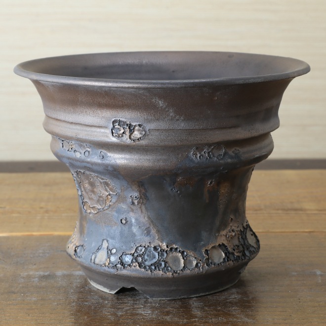 5.6号鉢 高さ約12.5cm 植木鉢 陶器鉢 塊根植物 コーデックス アガベ サボテン 【銀河鉢クレーター】 作家 陶芸家 横山雄一作 一点物