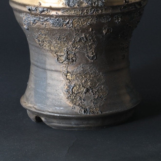 5号鉢 高さ約14.5cm 植木鉢 陶器鉢 塊根植物 アガベ サボテン コーデックス 【銀河鉢金メタリックシリーズ】 作家 陶芸家 横山雄一作 一点物