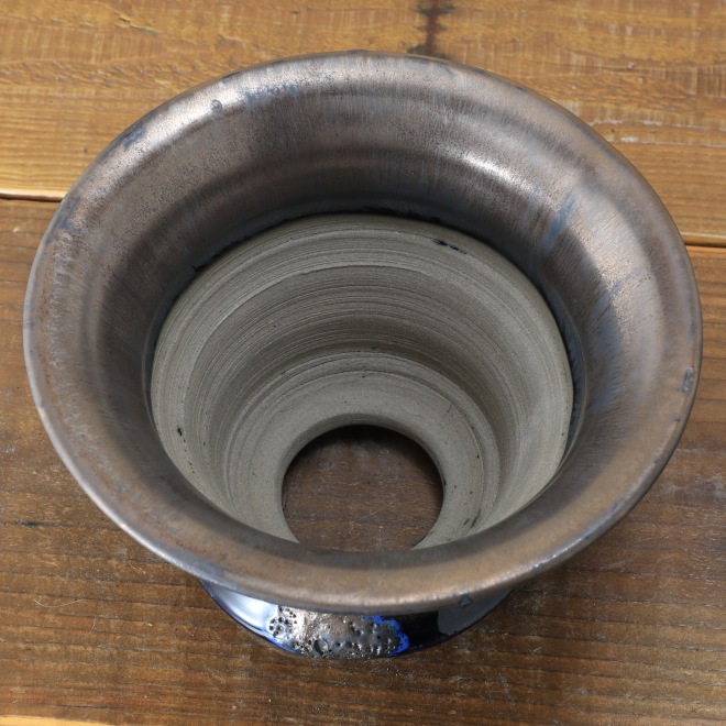 6.1号鉢 高さ約11.5cm 植木鉢 陶器鉢 塊根植物 アガベ サボテン コーデックス 【釉美シリーズ・濃紺釉溶岩流鉢】 作家 陶芸家 横山雄一作 一点物