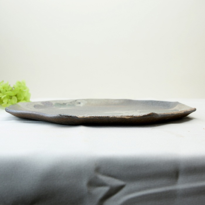 【益子焼】【送料無料】（沖縄・離島は送料880円）【ギフトお試しセット】 結婚祝い 結婚記念日などに 炭化焼シリーズ 布目ぶどう  八角ワンプレート皿2枚 ケーキプレート2枚の 合計4点セット※返品不可商品