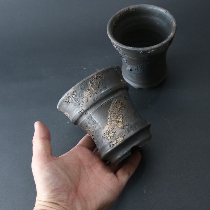 【益子焼】 3.1号鉢 植木鉢 陶器鉢 塊根植物 アガベ サボテン 【黒金銀河鉢・Black&Gold Garaxy】 高さ10.3~10.8cm 作家 陶芸家 横山雄一作