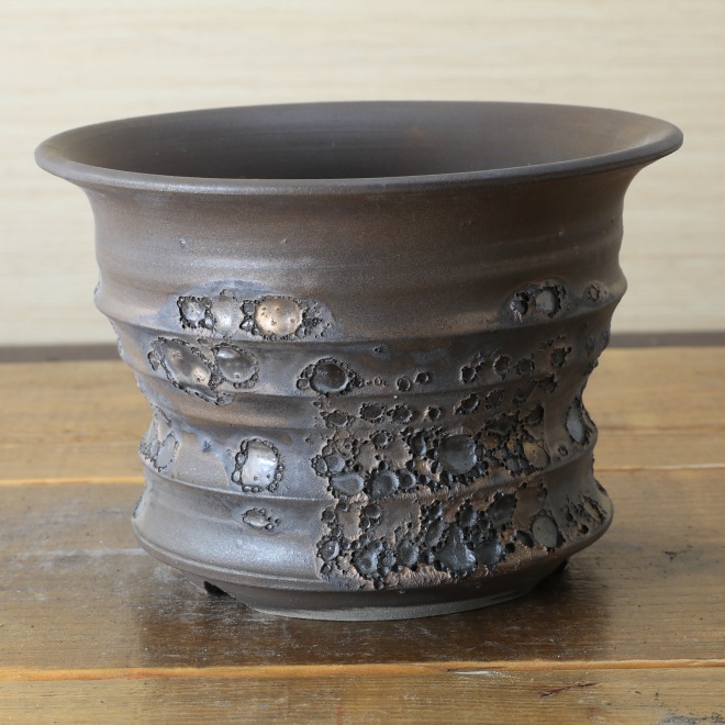 5.8号鉢 高さ約12cm 植木鉢 陶器鉢 塊根植物 コーデックス アガベ サボテン 【銀河鉢クレーター】 作家 陶芸家 横山雄一作 一点物