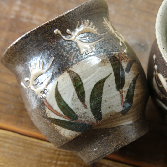 【益子焼】さぎ草模様の夫婦湯呑み【夫婦ペアセット】