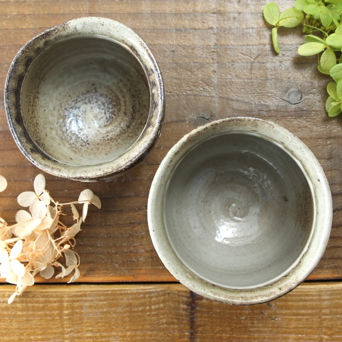 【益子焼】さぎ草模様の夫婦湯呑み【夫婦ペアセット】