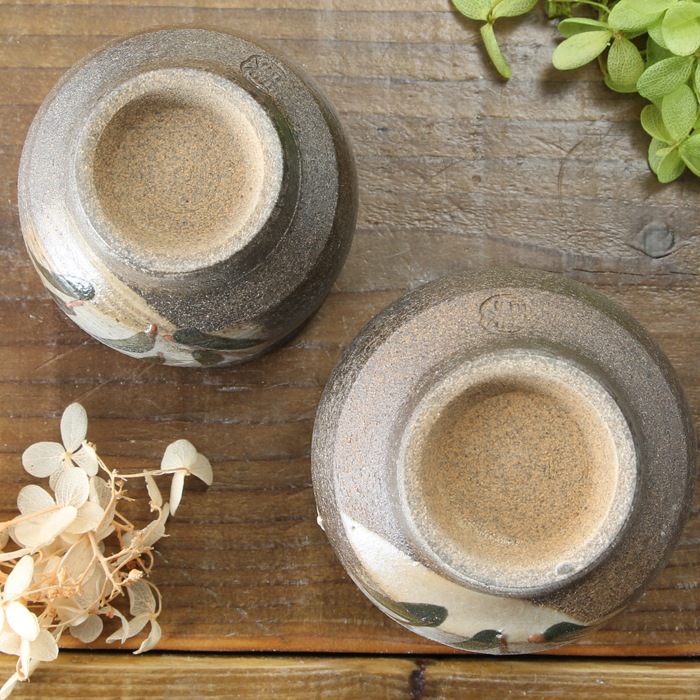 【益子焼】さぎ草模様の夫婦湯呑み【夫婦ペアセット】