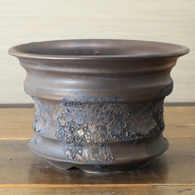 6.3号鉢 高さ約12.3cm 植木鉢 陶器鉢 塊根植物 コーデックス アガベ サボテン 【銀河鉢クレーター】 作家 陶芸家 横山雄一作 一点物