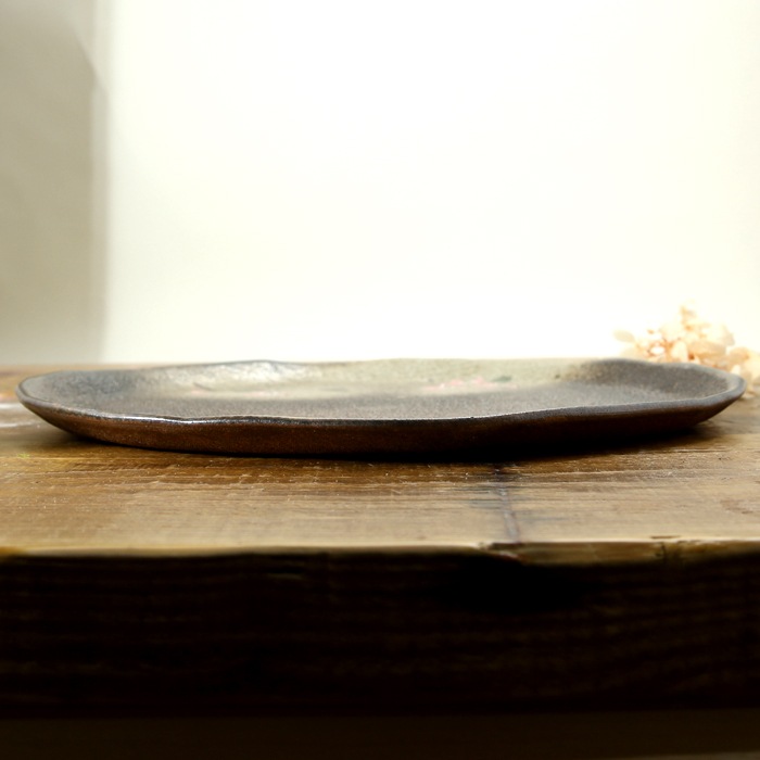 益子焼 炭化焼シリーズ  ワンプレート皿 ピザ皿　約26.5cm　さくら桜 単品1枚