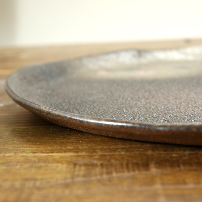 益子焼 炭化焼シリーズ  ワンプレート皿 ピザ皿　約26.5cm　さくら桜 単品1枚