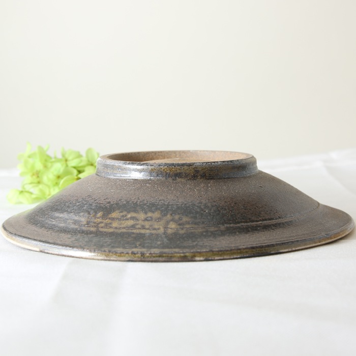 【益子焼】お料理を豪快に盛る ろくろ作りのリムディナープレート 中皿 約20.5cm前後 【優しい風合いのつばき模様・単品1枚】