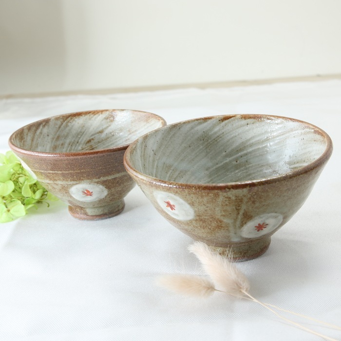 【益子焼】　夫婦茶碗 夫婦ご飯茶碗　小花模様 益子焼陶芸家 木村世傑作