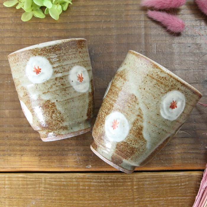 【益子焼】　【ギフトセット】  益子焼陶芸家 木村世傑作 小花模様 夫婦茶碗 夫婦湯呑み 夫婦箸 合計6点セット