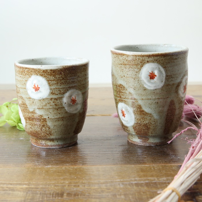 【益子焼】　【ギフトセット】  益子焼陶芸家 木村世傑作 小花模様 夫婦茶碗 夫婦湯呑み 夫婦箸 合計6点セット