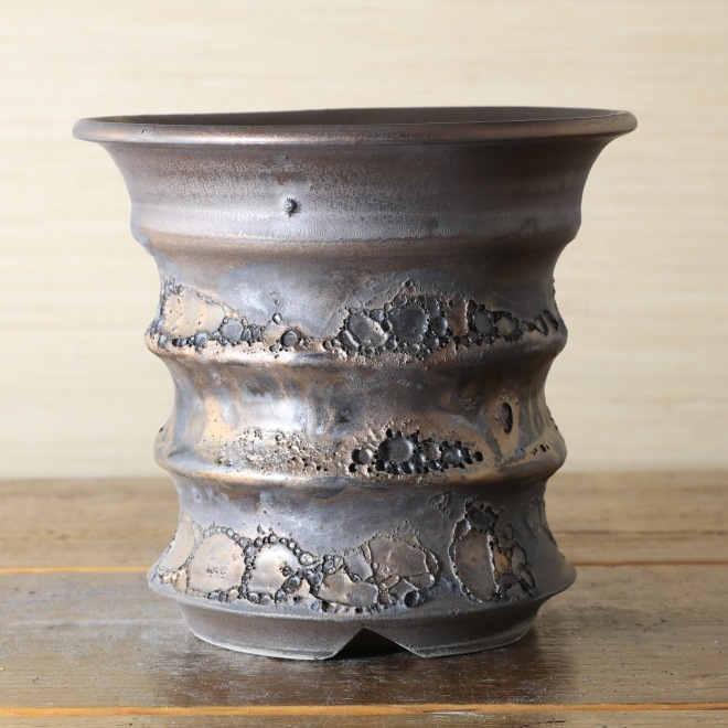 5.3号鉢 高さ約15cm 植木鉢 陶器鉢 塊根植物 コーデックス アガベ サボテン 【銀河鉢クレーター】 作家 陶芸家 横山雄一作 一点物