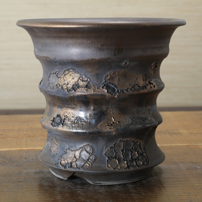 5.3号鉢 高さ約15cm 植木鉢 陶器鉢 塊根植物 コーデックス アガベ サボテン 【銀河鉢クレーター】 作家 陶芸家 横山雄一作 一点物