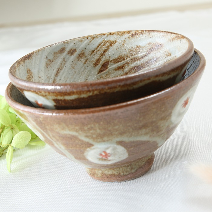 【益子焼】　【ギフトセット】  益子焼陶芸家 木村世傑作 小花模様 夫婦茶碗  夫婦箸 合計4点セット