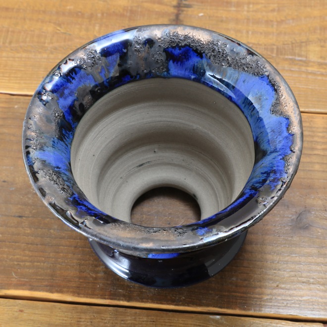 6.5号鉢 高さ約13cm 植木鉢 陶器鉢 塊根植物 アガベ サボテン コーデックス 【濃紺瑠璃溶岩流シリーズ】 作家 陶芸家 横山雄一作 一点物