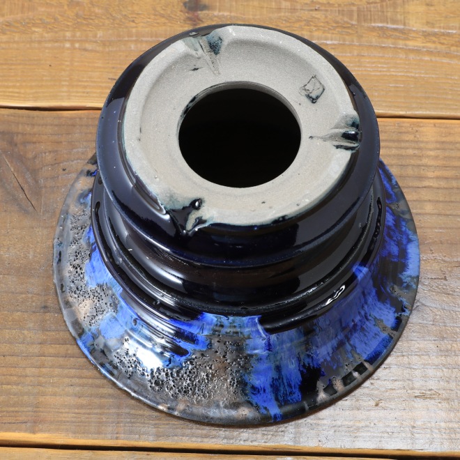 6.5号鉢 高さ約13cm 植木鉢 陶器鉢 塊根植物 アガベ サボテン コーデックス 【濃紺瑠璃溶岩流シリーズ】 作家 陶芸家 横山雄一作 一点物