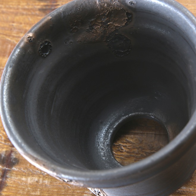【益子焼】 3.2号鉢 植木鉢 陶器鉢 塊根植物 アガベ サボテン 【黒金銀河鉢・Black＆Gold Garaxy】 高さ約8.5cm 作家 陶芸家 横山雄一作
