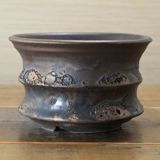 5号鉢 高さ約9.7cm 植木鉢 陶器鉢 塊根植物 コーデックス アガベ サボテン 【銀河鉢クレーター】 作家 陶芸家 横山雄一作 一点物