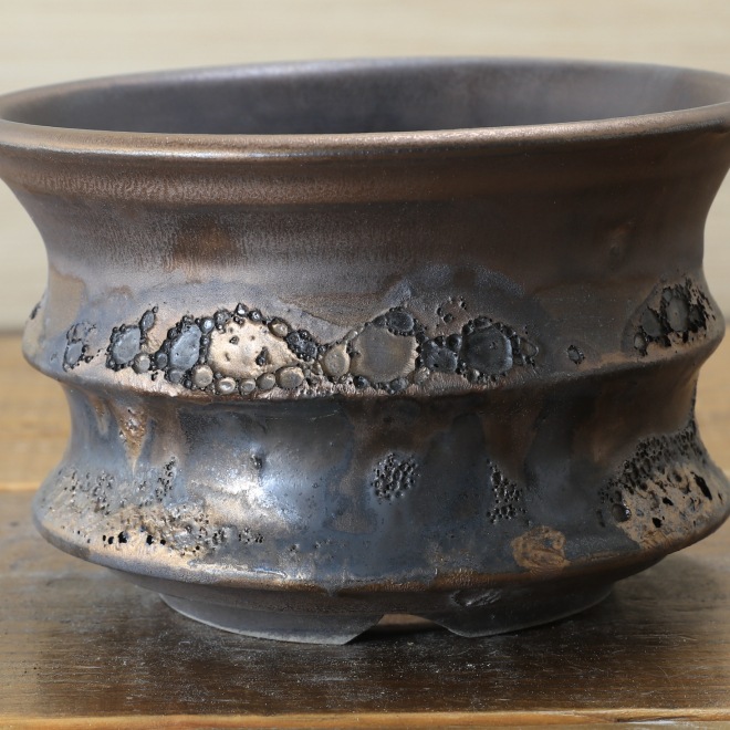 5号鉢 高さ約9.7cm 植木鉢 陶器鉢 塊根植物 コーデックス アガベ サボテン 【銀河鉢クレーター】 作家 陶芸家 横山雄一作 一点物