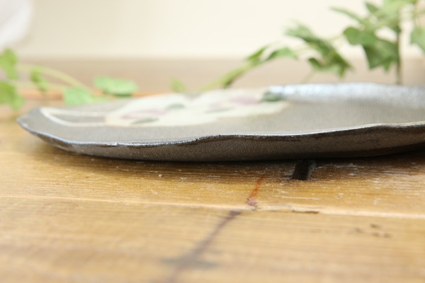 【益子焼】焼餃子や前菜にも☆楕円のフラットな中皿【むらさき椿・単品1枚】