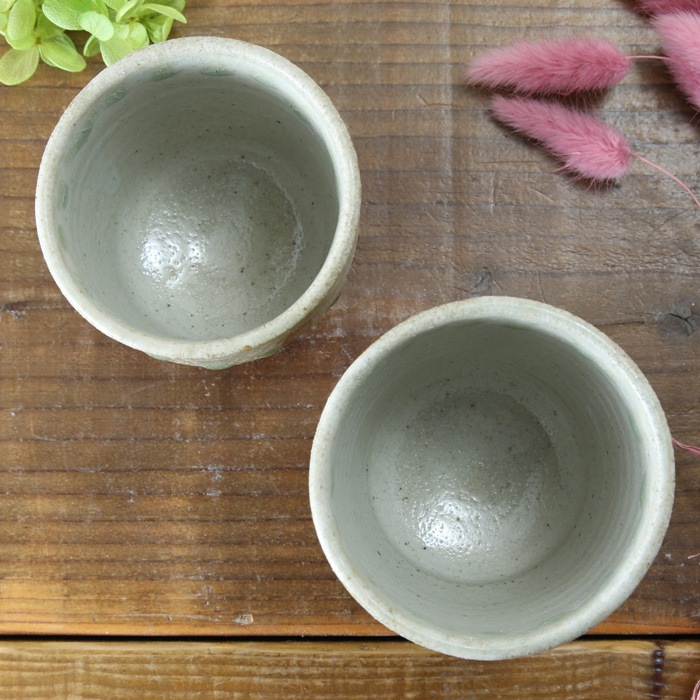 【益子焼】　夫婦湯呑　夫婦湯飲　流れる美しい灰釉 益子焼陶芸家 木村世傑作