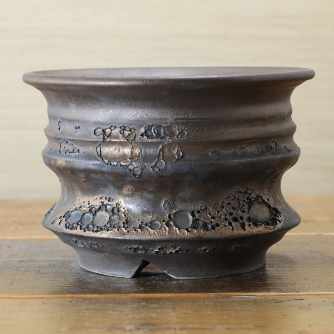 5.3号鉢 高さ約10.5cm 植木鉢 陶器鉢 塊根植物 コーデックス アガベ サボテン 【銀河鉢クレーター】 作家 陶芸家 横山雄一作 一点物