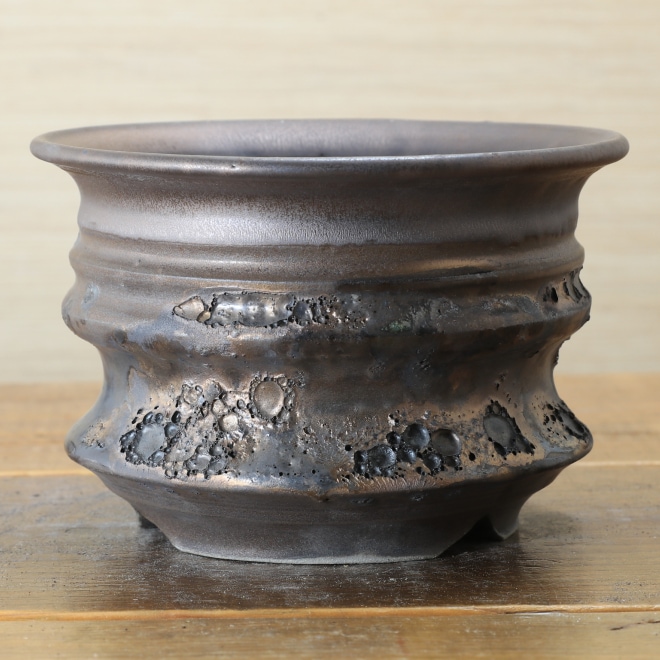 5.3号鉢 高さ約10.5cm 植木鉢 陶器鉢 塊根植物 コーデックス アガベ サボテン 【銀河鉢クレーター】 作家 陶芸家 横山雄一作 一点物