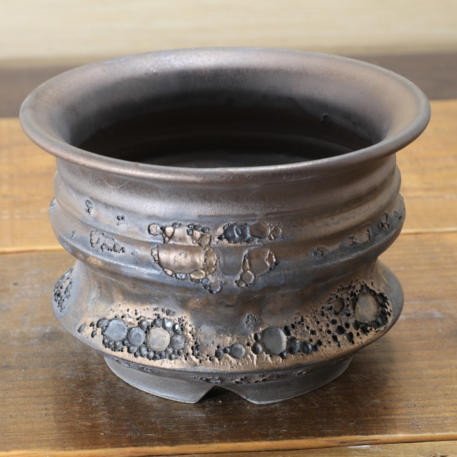 5.3号鉢 高さ約10.5cm 植木鉢 陶器鉢 塊根植物 コーデックス アガベ サボテン 【銀河鉢クレーター】 作家 陶芸家 横山雄一作 一点物