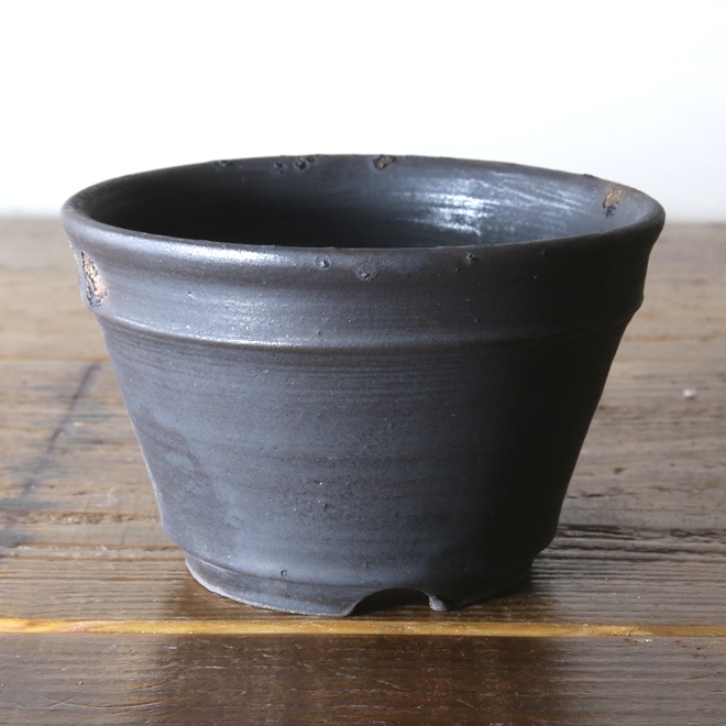 【益子焼】3.5号鉢 植木鉢 陶器鉢 塊根植物 アガベ サボテン 【黒金銀河鉢・Black＆Gold Garaxy】 高さ約7cm 作家 陶芸家 横山雄一作