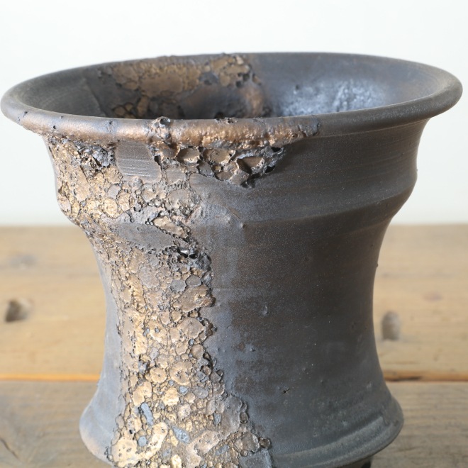 【益子焼】 4号鉢 高さ約11cm 植木鉢 陶器鉢 塊根植物 アガベ サボテン コーデックス 【銀河鉢シリーズ】 作家 陶芸家 横山雄一作 一点物