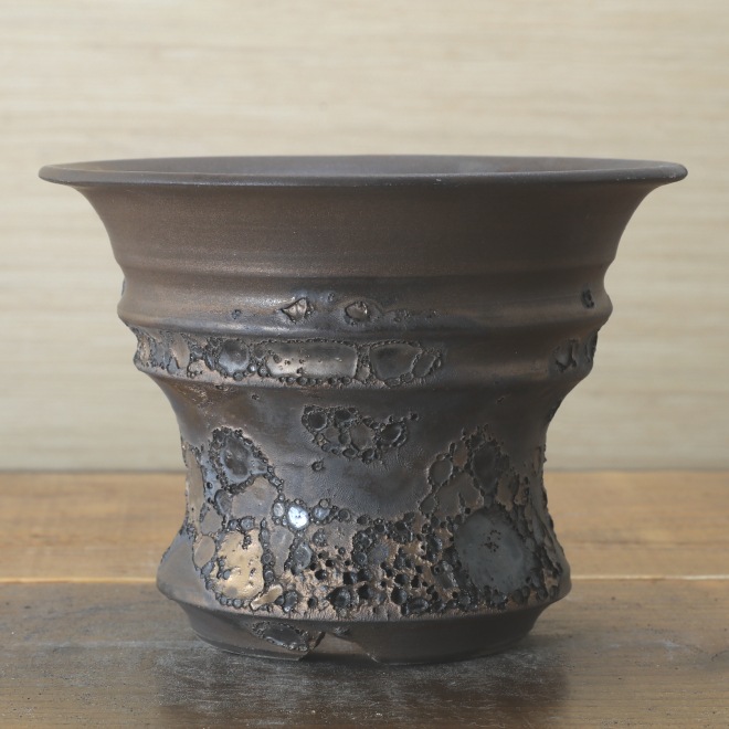 5.7号鉢 高さ約12.5cm 植木鉢 陶器鉢 塊根植物 コーデックス アガベ サボテン 【銀河鉢クレーター】 作家 陶芸家 横山雄一作 一点物