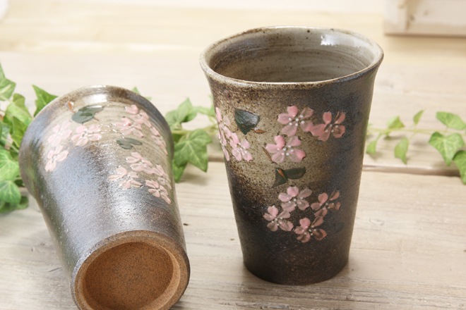 【益子焼】さくらの大きめフリーカップ【単品１個】