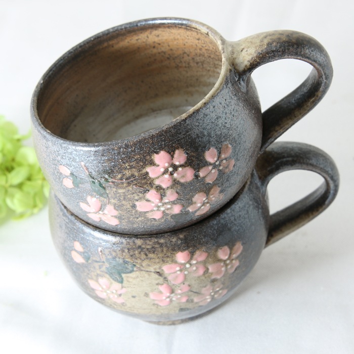 【益子焼】コロンっと丸い形　大きめマグカップ　【さくら・単品１個】