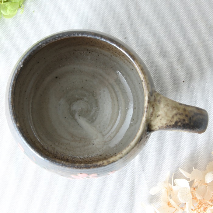 【益子焼】コロンっと丸い形　大きめマグカップ　【さくら・単品１個】