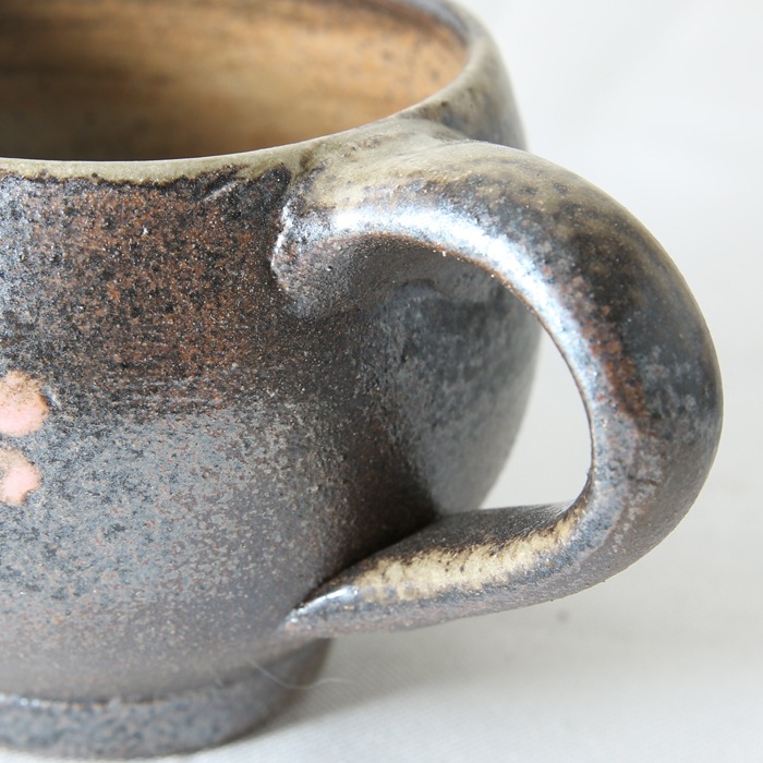 【益子焼】コロンっと丸い形　大きめマグカップ　【さくら・単品１個】