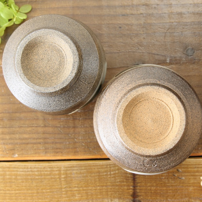 【益子焼】大きめたっぷりサイズ 刷毛目つゆ草模様 寿司湯呑み