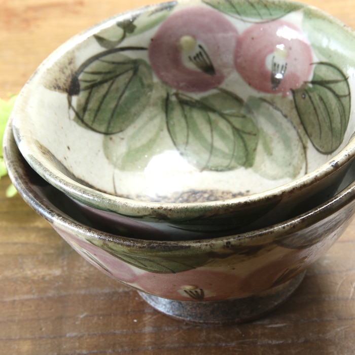 【益子焼】　【ギフト食器セット】  優しい風合いのつばき 夫婦茶碗  夫婦箸 合計4点セット