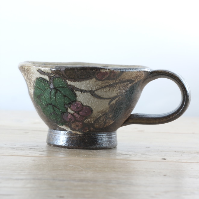 【益子焼】 コーヒーカップ＆ソーサー 珈琲カップ おしゃれ 陶器 布目ぶどう模様 【サイズ大・単品１客】