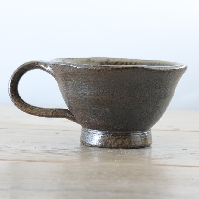 【益子焼】 コーヒーカップ＆ソーサー 珈琲カップ おしゃれ 陶器 布目ぶどう模様 【サイズ大・単品１客】