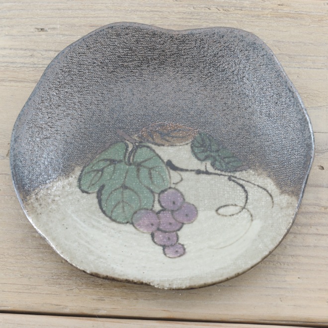 【益子焼】 コーヒーカップ＆ソーサー 珈琲カップ おしゃれ 陶器 布目ぶどう模様 【サイズ大・単品１客】