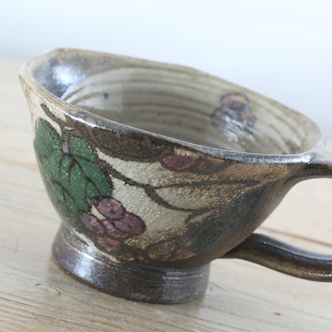 【益子焼】 コーヒーカップ＆ソーサー 珈琲カップ おしゃれ 陶器 布目ぶどう模様 【サイズ大・単品１客】